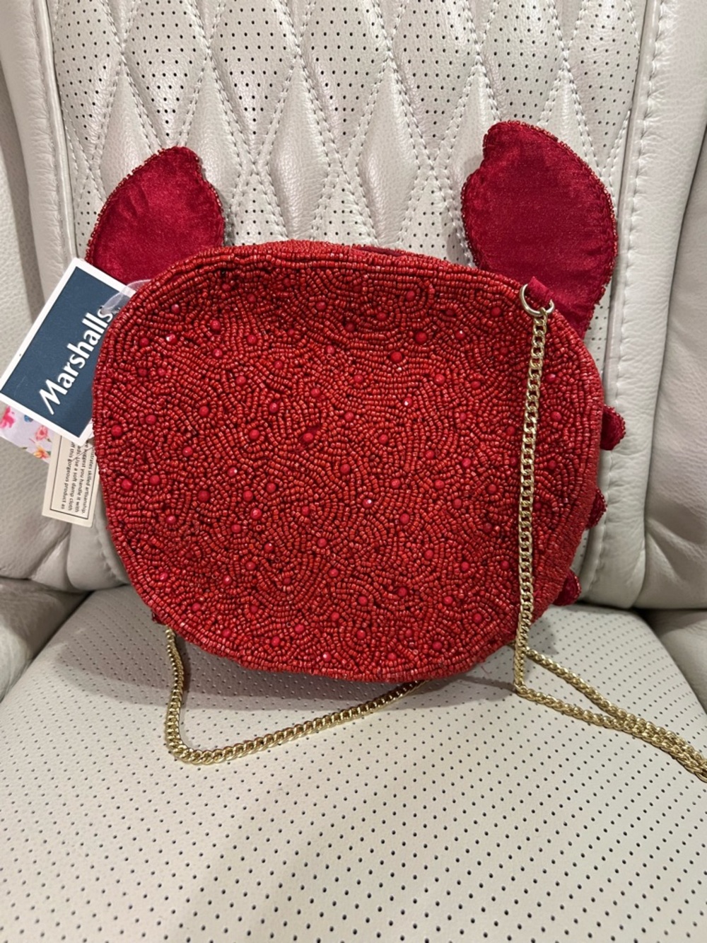 Beaded Crab-Shaped Crossbody Bag - Red & Orange - Picture 3 of 4